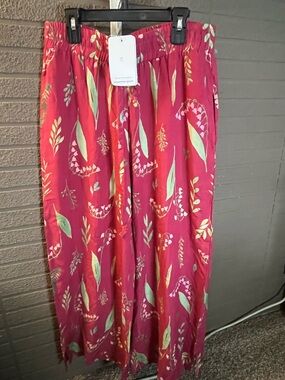 Uncommon Goods Raspberry and Olive Printed Pants